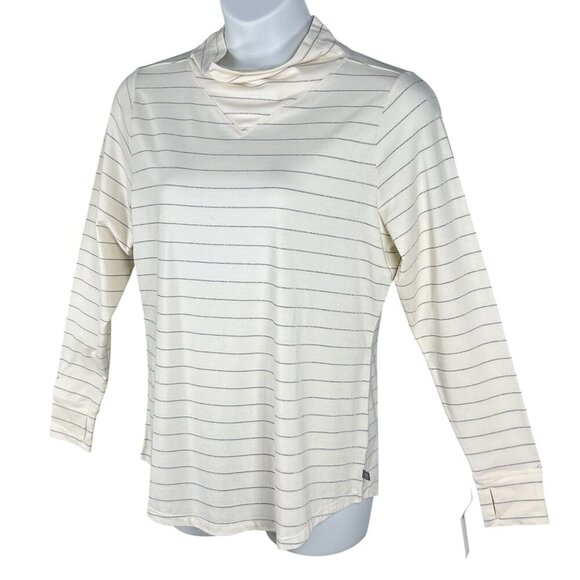 T by Talbots NWT Womens 1X Long Sleeve Metallic Striped Cowl Neck Top Nautical - Picture 5 of 16